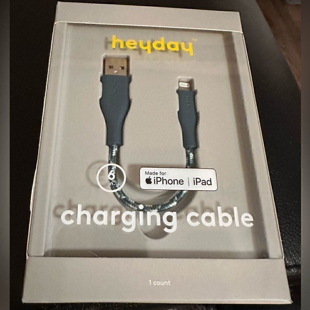 Heyday Round Charging Cable compatible with iPhone to USB-A (Blue) 6 In.